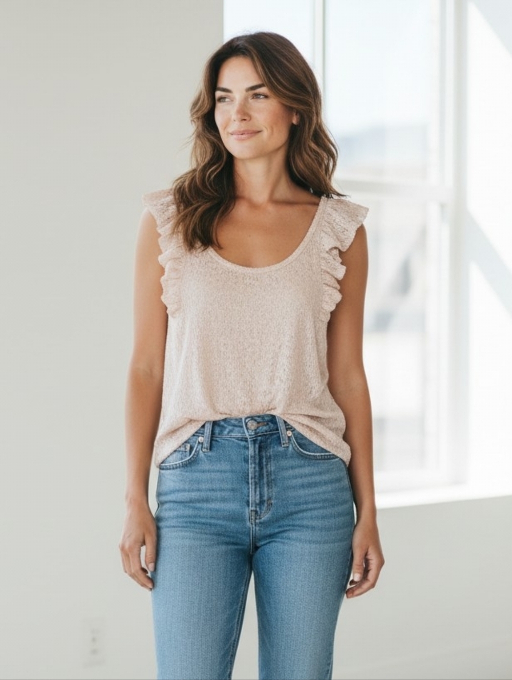 Muse Cream Tan Scoop Neck Bodycon Tank